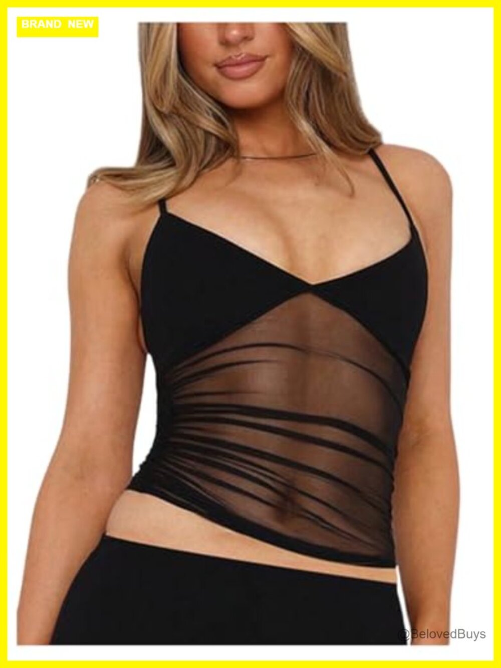 Sheer Mesh Polka Dot Ruched V-Neck Sleeveless Crop Cami Top